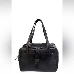 Senreve Shoulder Bag, Black Leather, Gold-Tone Hardware, Doctor Bag